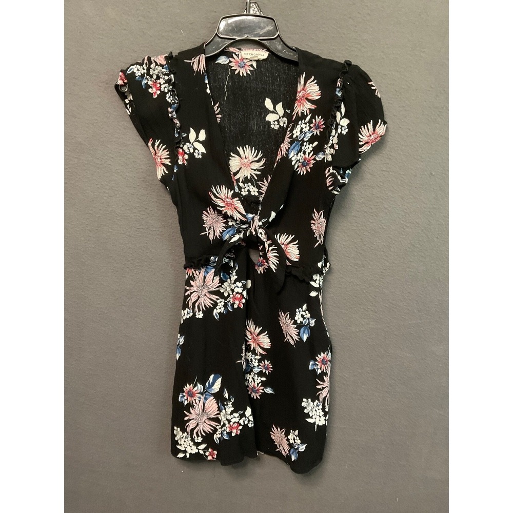 Cotton Candy LA S Black Floral Cutout Mini Dress Tie Front Side Zip